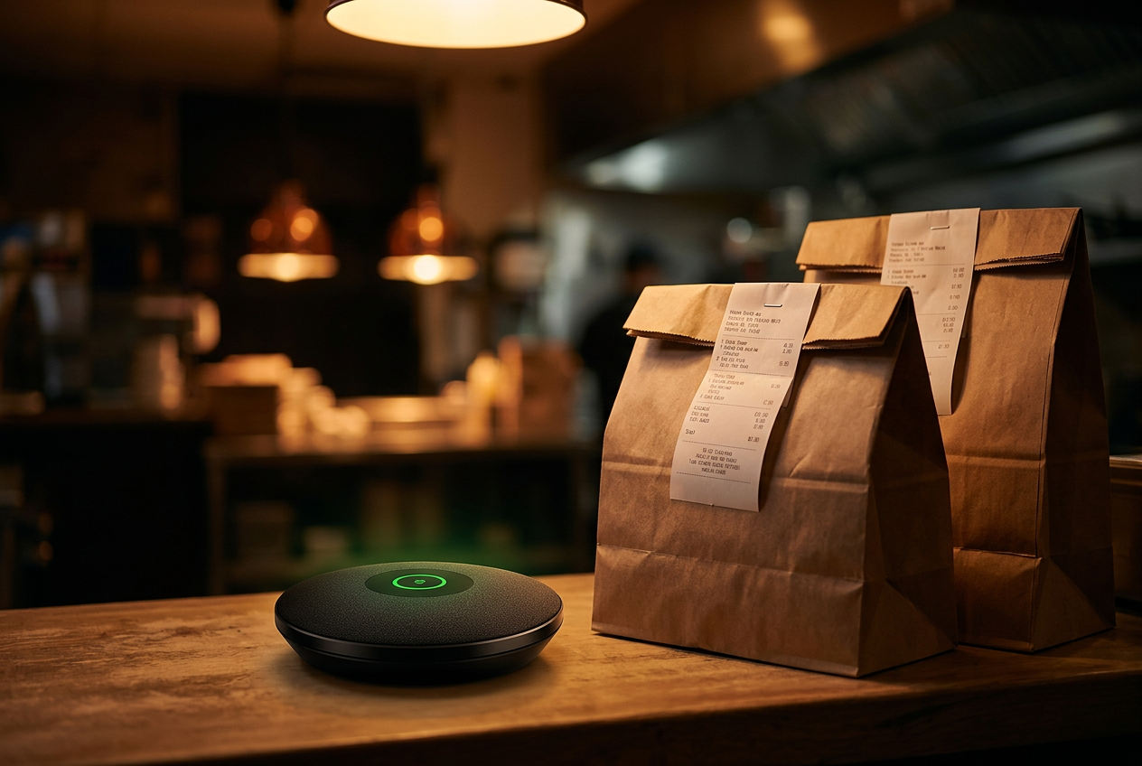 Storefox listening device at a QSR pickup counter